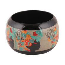 Load image into Gallery viewer, Floral Haldu Wood Bangle Bracelet Crafted in India - Tribal Flowers | NOVICA
