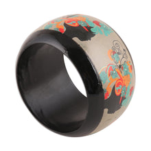 Load image into Gallery viewer, Floral Haldu Wood Bangle Bracelet Crafted in India - Tribal Flowers | NOVICA
