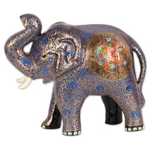 Load image into Gallery viewer, Floral Blue Papier Mache Elephant Sculpture from India - Triumphant Elephant | NOVICA
