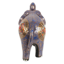 Load image into Gallery viewer, Floral Blue Papier Mache Elephant Sculpture from India - Triumphant Elephant | NOVICA
