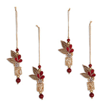 Load image into Gallery viewer, Red and Gold-Tone Beaded Ornaments from India (Set of 4) - Gorgeous Quartet | NOVICA
