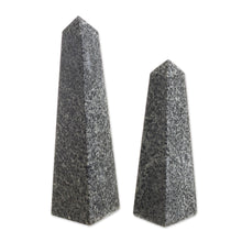 Load image into Gallery viewer, Tourmaline and Quartz Obelisk Gemstone Figurines (Pair) - Speckled Obelisks | NOVICA
