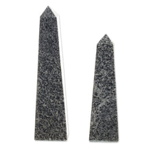 Load image into Gallery viewer, Tourmaline and Quartz Obelisk Gemstone Figurines (Pair) - Speckled Obelisks | NOVICA
