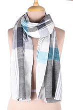 Load image into Gallery viewer, Patterned Blue and Grey Cotton Shawl from India - Blissful Combination | NOVICA
