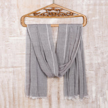 Load image into Gallery viewer, Artisan Crafted Cotton Shawl in Stone from India - Graceful Glam in Stone | NOVICA
