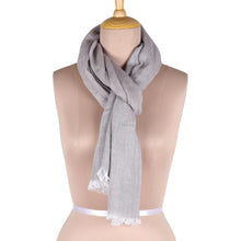 Load image into Gallery viewer, Artisan Crafted Cotton Shawl in Stone from India - Graceful Glam in Stone | NOVICA
