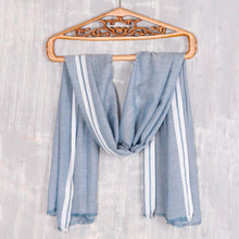 Load image into Gallery viewer, Azure Viscose Shawl with White Borders from India - Cadet Blue Saga | NOVICA

