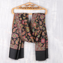 Load image into Gallery viewer, Floral Wool Shawl in Black from India - Midnight Posies | NOVICA
