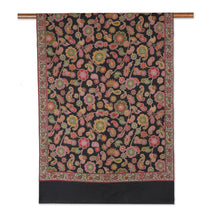 Load image into Gallery viewer, Floral Wool Shawl in Black from India - Midnight Posies | NOVICA
