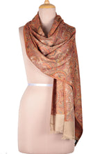 Load image into Gallery viewer, Leaf and Floral Motif Jacquard Modal Shawl from India - Acanthus Garden | NOVICA
