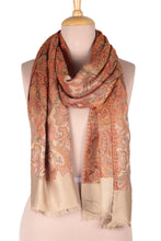 Load image into Gallery viewer, Leaf and Floral Motif Jacquard Modal Shawl from India - Acanthus Garden | NOVICA

