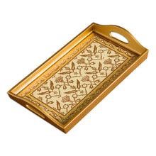 Load image into Gallery viewer, Gold-Tone Reverse-Painted Glass Tray from Peru - Golden Colonial | NOVICA
