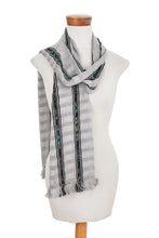 Load image into Gallery viewer, Handwoven Cotton Wrap Scarf in Ash from Guatemala - Elegant Subtlety | NOVICA
