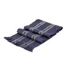 Load image into Gallery viewer, Handwoven Cotton Wrap Scarf in Navy from Guatemala - Ocean Subtlety | NOVICA

