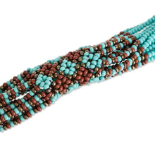 Load image into Gallery viewer, Brown and Turquoise Blue Glass Beaded Strand Necklace - Harmonious Elegance in Brown | NOVICA
