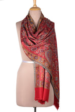 Load image into Gallery viewer, Red Jamawar Style Paisley and Floral Shawl - Paisley Extravagance | NOVICA
