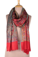 Load image into Gallery viewer, Red Jamawar Style Paisley and Floral Shawl - Paisley Extravagance | NOVICA
