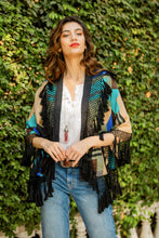 Load image into Gallery viewer, Wool Wrap With Black Fringe from India - Geometric Flair | NOVICA
