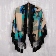 Load image into Gallery viewer, Wool Wrap With Black Fringe from India - Geometric Flair | NOVICA
