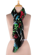 Load image into Gallery viewer, Screen Printed Modal Floral Scarf from India - Cerulean Flowers | NOVICA
