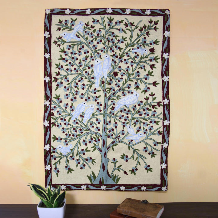 Hand Crafted Indian Chain Stitch Tapestry - Abode of Birds I | NOVICA