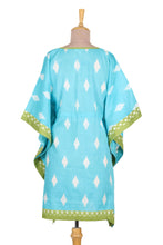 Load image into Gallery viewer, Screen Printed Turquoise Cotton Caftan from India - Diamonds Are Forever | NOVICA
