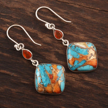 Load image into Gallery viewer, Carnelian and Composite Turquoise Sterling Silver Earrings - Colorful Kites | NOVICA
