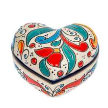 Load image into Gallery viewer, Handmade Heart Shaped Ceramic Jewelry Box - Flourishing Heart | NOVICA
