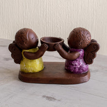 Load image into Gallery viewer, Ceramic Tealight Candleholder with Two Little Angels - Angel Duo | NOVICA
