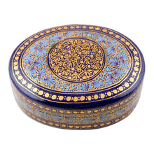 Load image into Gallery viewer, Velvet-Lined Blue and Gold Trinket Box from India - Kashmir Blue | NOVICA
