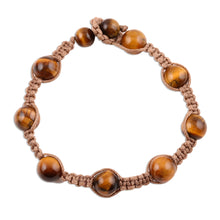 Load image into Gallery viewer, Hand-Knotted Tiger's Eye Macrame Bracelet from India - Warm Planets | NOVICA
