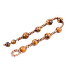Load image into Gallery viewer, Hand-Knotted Tiger's Eye Macrame Bracelet from India - Warm Planets | NOVICA
