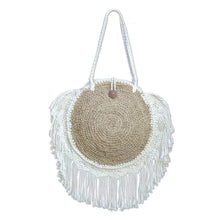 Load image into Gallery viewer, Handmade Natural Fiber and Cotton Shoulder Bag - Ivory Fringe | NOVICA
