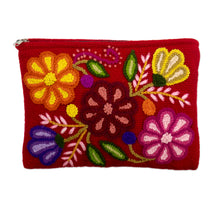 Load image into Gallery viewer, Hand Embroidered Wine Red Wool Cosmetic Bag - Highland Wine | NOVICA
