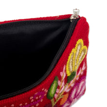 Load image into Gallery viewer, Hand Embroidered Wine Red Wool Cosmetic Bag - Highland Wine | NOVICA
