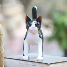 Load image into Gallery viewer, Balinese Signed Hand-Carved Tuxedo Cat Sculpture - Curious Tuxedo Cat | NOVICA
