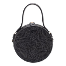 Load image into Gallery viewer, Black Round Woven Bamboo Shoulder Bag or Handbag - Pitch Black | NOVICA
