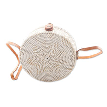 Load image into Gallery viewer, White Flower Pattern Round Woven Bamboo Shoulder Bag - White Flower | NOVICA
