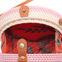 Load image into Gallery viewer, Handcrafted Bamboo Round Shoulder Bag in Lilac - Lilac Way | NOVICA
