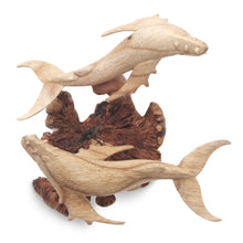 Load image into Gallery viewer, Unique Hand Carved Wood Whale Sculpture - Grey Whale Couple | NOVICA
