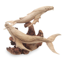 Load image into Gallery viewer, Unique Hand Carved Wood Whale Sculpture - Grey Whale Couple | NOVICA
