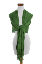 Load image into Gallery viewer, Guatemala Backstrap Handwoven Apple Green Rayon Shawl - Bright Apple Green | NOVICA
