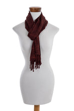Load image into Gallery viewer, Deep Rust Rayon Scarf Hand Woven in Guatemala - Color and Texture in Rust | NOVICA
