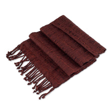 Load image into Gallery viewer, Deep Rust Rayon Scarf Hand Woven in Guatemala - Color and Texture in Rust | NOVICA
