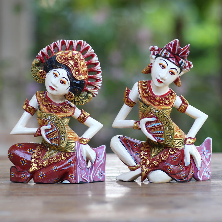 Hand Crafted Balinese Dancer Sculptures (Pair) - Kecak Janger Dancers | NOVICA