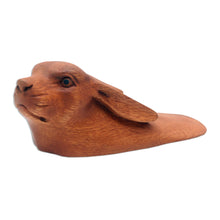 Load image into Gallery viewer, Hand Carved Wood Rabbit Doorstop from Bali - Rabbit Head | NOVICA
