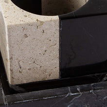 Load image into Gallery viewer, Square Travertine and Black Marble Planter with Saucer - Attractive Opposites | NOVICA
