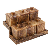 Load image into Gallery viewer, Handmade 13 Piece Onyx Spice Jar Set with Stand - Spicy Life | NOVICA
