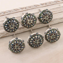 Load image into Gallery viewer, Set of 6 Multicolor Floral Ceramic Knobs - Floral Majesty | NOVICA
