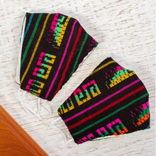 Load image into Gallery viewer, 2 Black Embroidered Cambaya Cloth Mexico Face Masks - Fiesta in Mexico | NOVICA
